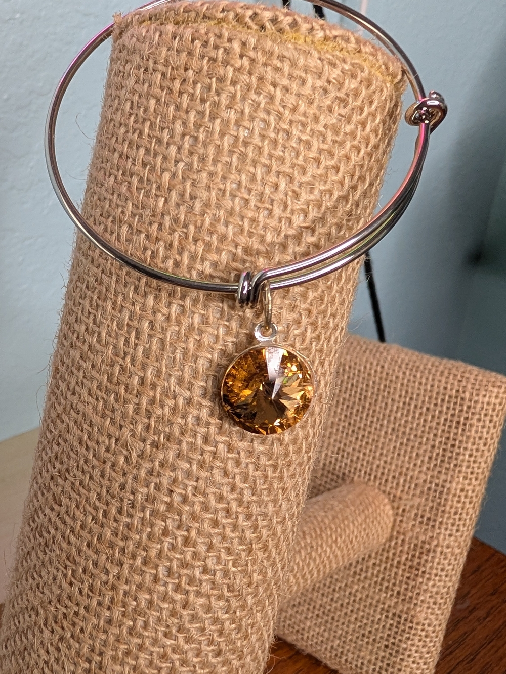 [FREE SHIPPING] OOAK Sterling Silver Golden Topaz Swarovski Crystal Bangle